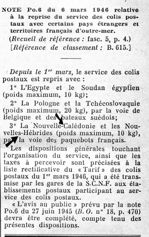 reprise des colis postaux avec certains pays étrangers et certaines colonies