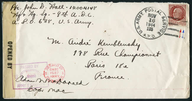 Timbre Pétain utilisé par les US après le 1/11/44