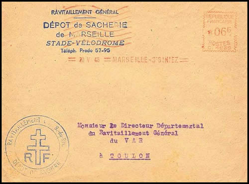 ravitaillement des Bouches du Rhone cachet à croix de Lorraine