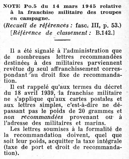 les recommandés n'ont pas droit à la franchise militaire