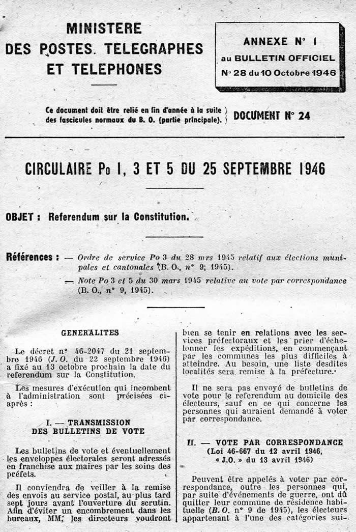 Réferndum du 13/10/46 conditions postales
