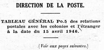 Relations postales au 15/04/45