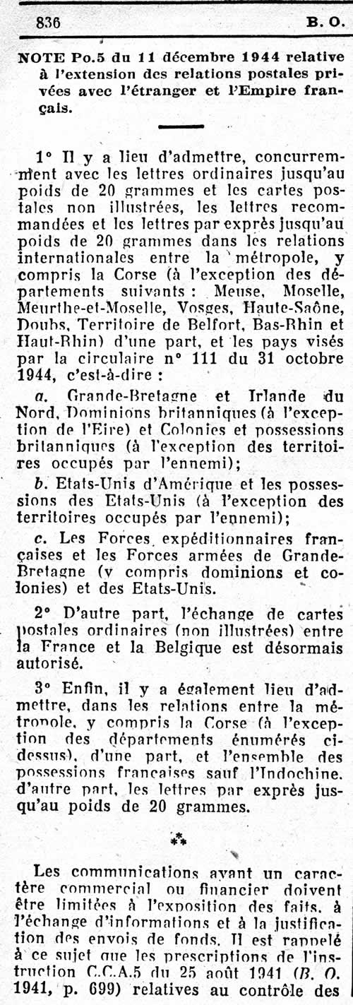 Relations postales avec l'étranger