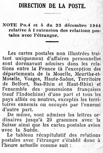 Relations postales avec l'étranger 12 44