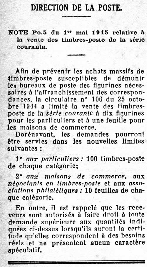 Restrictions de la vente de timbres-poste