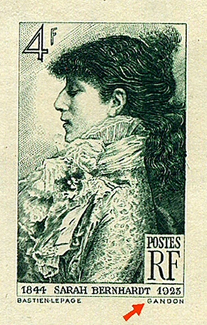 Timbre sarah Bernard initialement signé Gandon