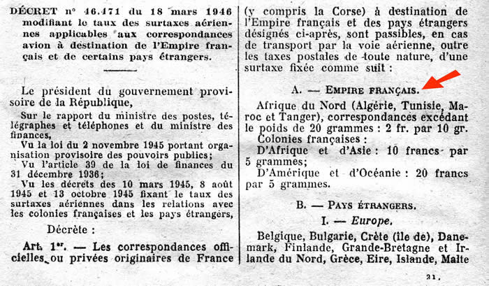 Surtaxes aériennes mars 1946
