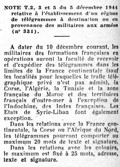 télégrammes de et pour les militaires