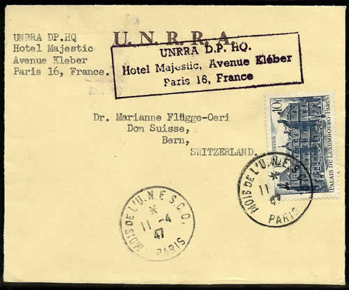 Lettre de l'UNRRA à Paris pour la Suisse