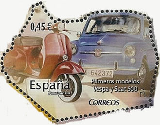 timbre espagnol consacré à la Vespa