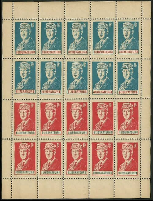 Vignettes de gaulle avec légende LIBERATEUR