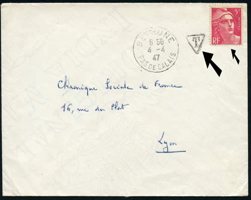 Lettre affranchie avec le 5F Gandon démonétisé