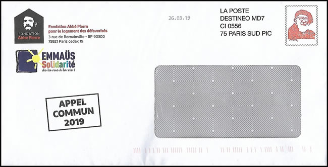 Simili entier postal du mouvement Emmaus 2019