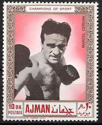 Timbre d'Ajman consacré à Marcel Cerdan