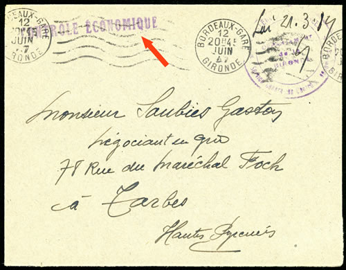 Controle économique sur lettre de 1947
