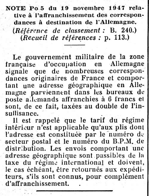 Correspondance avec la ZOF