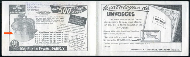 interieur de carnet avec publicité cocotte minute