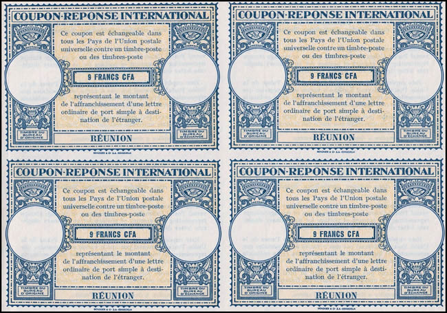 Bloc de 4 coupons-réponse réunion 9FCFA