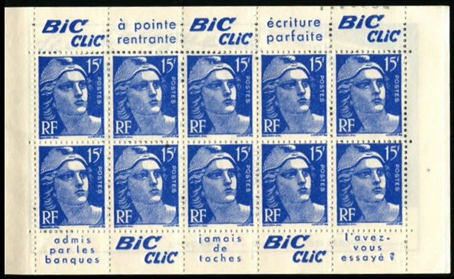 Demi-carnet Gandon avec publicité BIC 