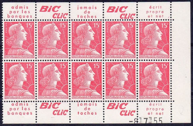 demi carnet 15F Müller avec pub BIC