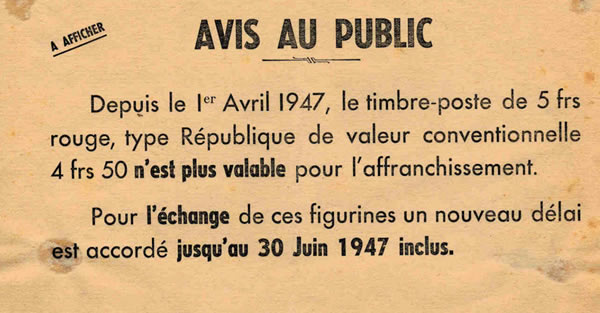 Affichette annonçant la démonétisation du 5F Gandon