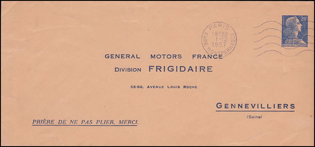 entier timbré sur commande 20F Muller Frigidaire