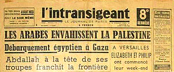 Journal annonçant l'entrée des troupes Arabes  en Palestine