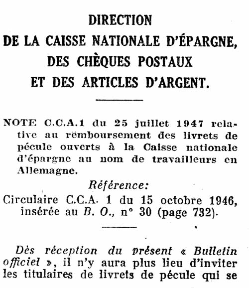 Livret de pécule des travailleurs en Allemagne