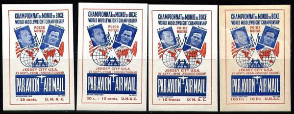 Vignettes Cerdan émises par l'U.N.A.C. pour le combat de Marcel Cerdan