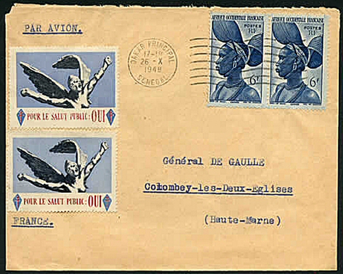 Vignettes de Gaulle sur lettre d'AOF
