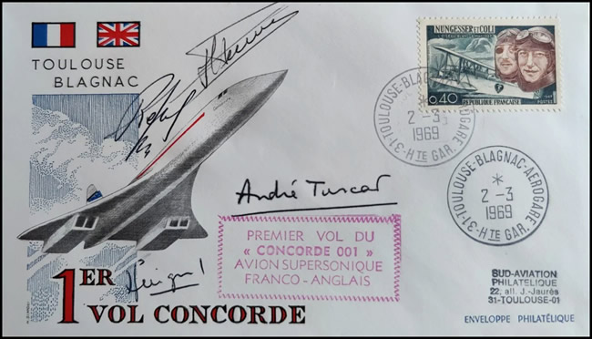 FDC 1er vol Concorde avec signature des pilotes
