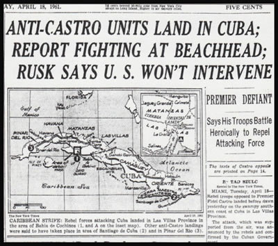 Coupure de journal concernant l'invasion de la Baie des Cochons