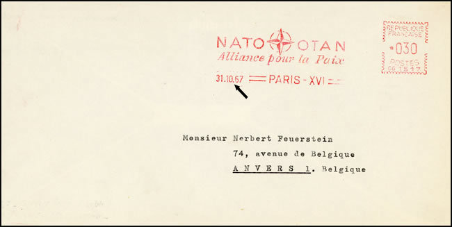 dernier jour d'utilisation de la machine  à affranchir de l'OTAN à PARIS