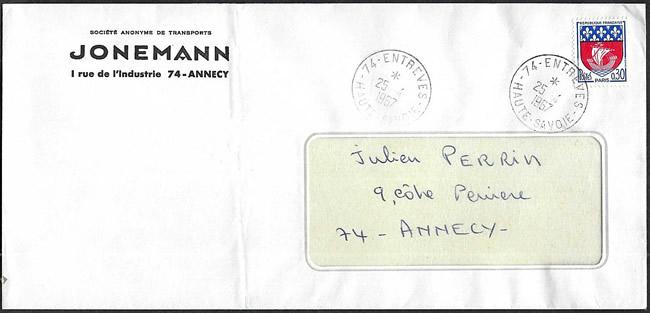 Lettre commerciale oblitérée à Entreves côté italien