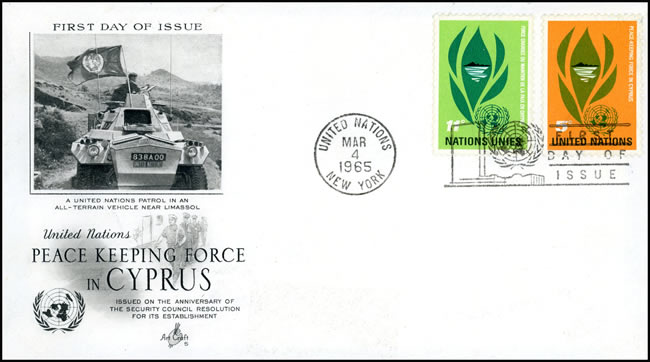 FDC timbres Nations-Unies consacrés aux casques Bleus à Chypre