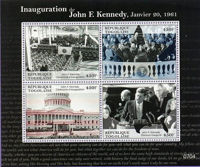 Bloc du Togo montrant la cérémonie d'inauguration du Président Kennedy janvier 1961