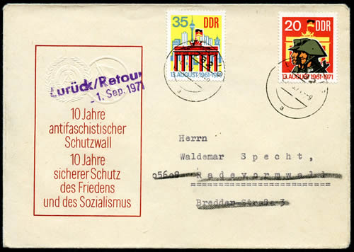 FDC Mur de Berlin retournee à l'envoyeur