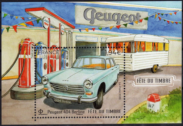 Bloc-feuillet de la Fête du Timbre 2020 consacré à la Peugeot 404