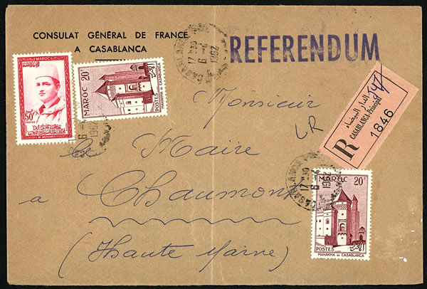 Lettre de vote par correspondance pour les accords d'&Eacute;vian expédiée de Casablanca