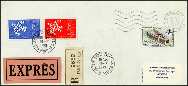 Lettre recommandée Session de l'OTAN Décembre 1961