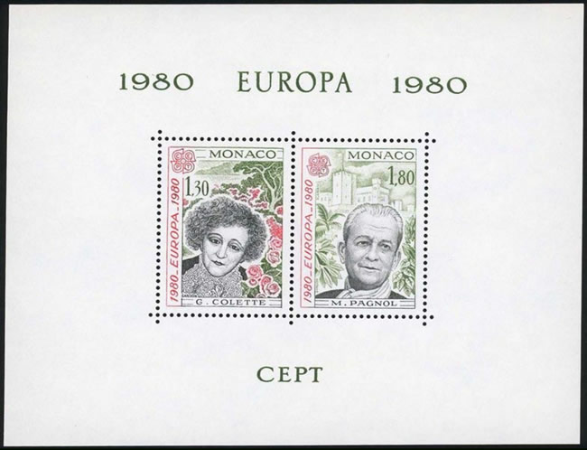 Bloc-feuillet de Monaco Colette et Pagnol