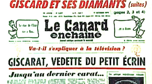 Une des "Une" du Carnard enchainé sur les diamants de Bokassa