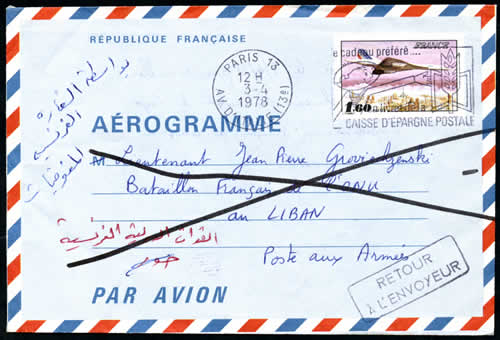Aérogramme vers la FINUL