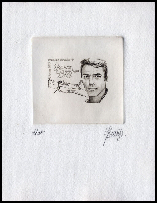 Epreuve du timbre de Polynésie consacré à Jacques Brel