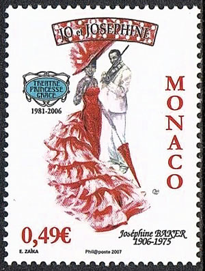 Timbre de Monaco consacré à Josephine Baker