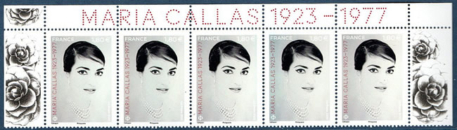 Bande de 5 du timbre Maria Callas de France