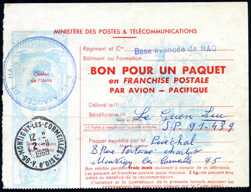 Bon pour un paquet par avion