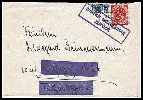 Lettre avec Notopfer retournée à l'envoyeur