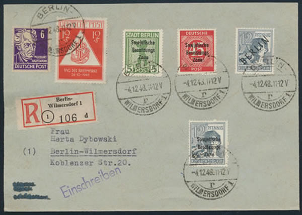 Lettre recommandée locale avec affranchissement mixte à Berlin