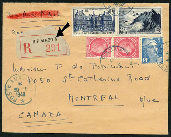 Lerttre recommandée du BPM 600A pendant le blocus 1948